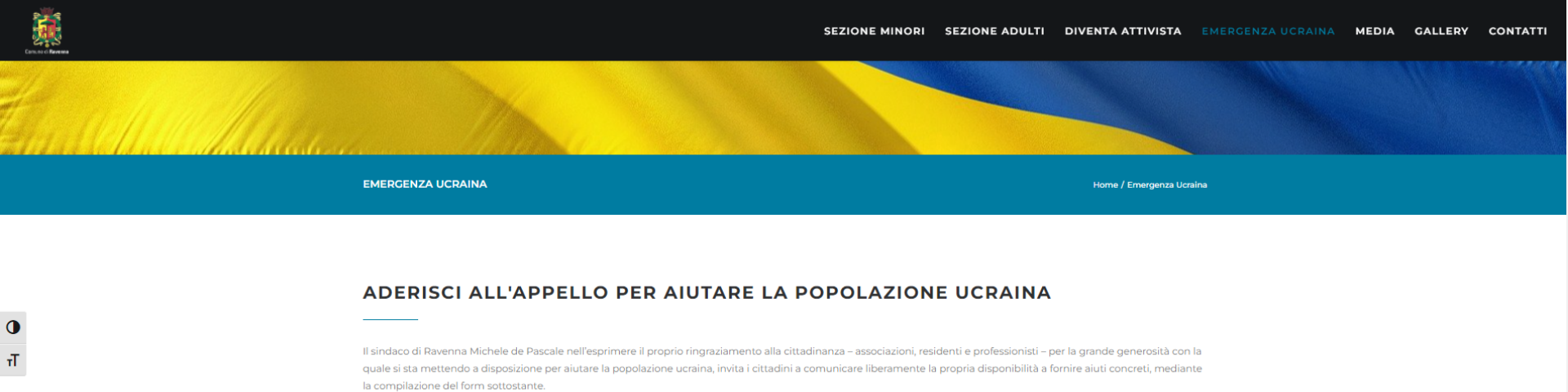 Form Comune di Ravenna per aiuti Ucraina